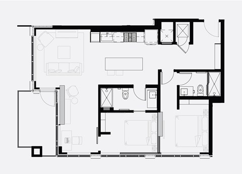 A black and white floor plan of a house with multiple rooms.